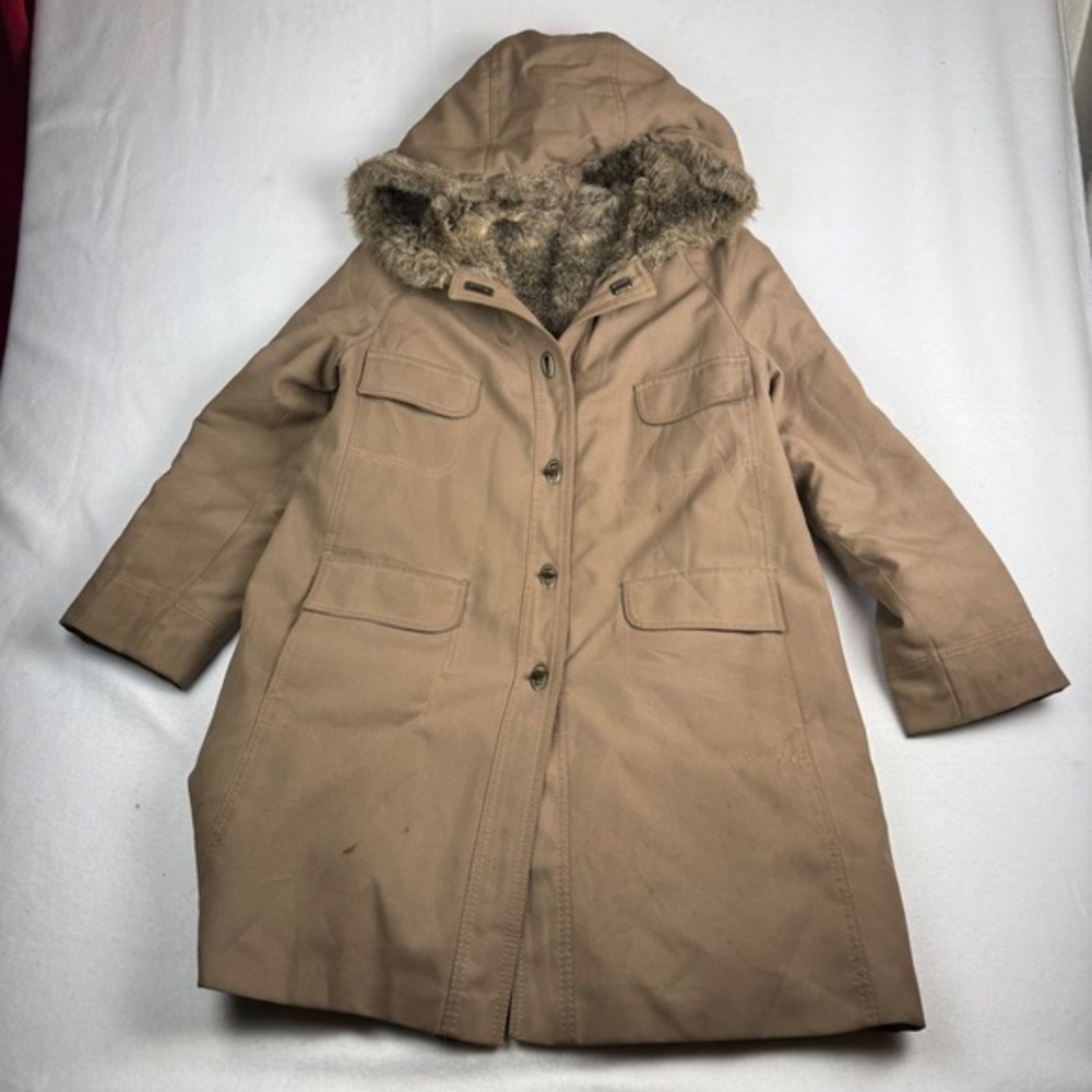 Vintage Forecaster of Boston Tan Faux Fur Lined Hooded Parka‎ Coat Womens 13/14